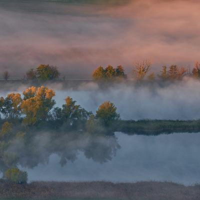 The Adda River shrouded in fog.